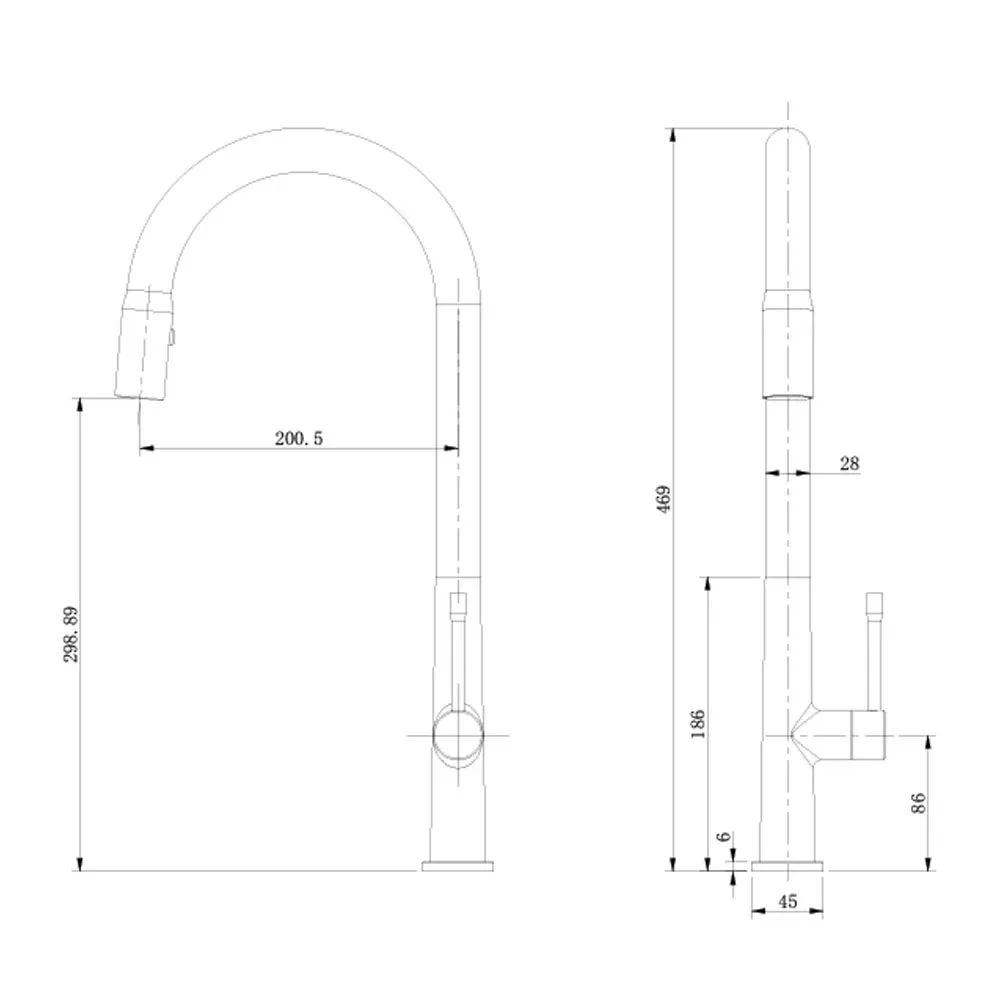 Boshsini-BS910M-Kitchen-Pull-Out-Sink-Tap-Satin-Color-Technical-Drawing
