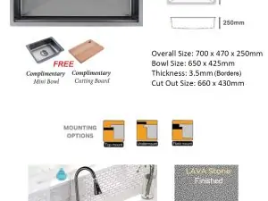 Nobel Nano Technology Kitchen Sink with Lava Stone Finished U-21 GM