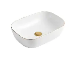 Dusche Countertop Basin 1001116MWGL Matt White with Gold Line
