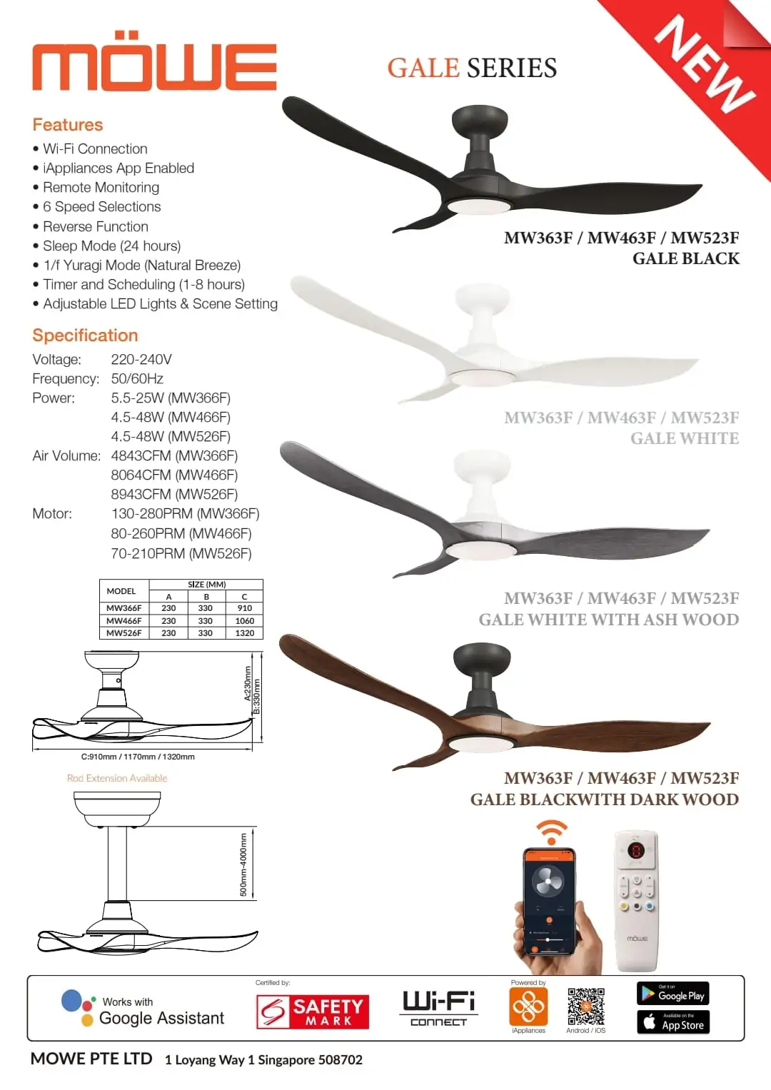 Mowe Gale Hugger ver Smart Ceiling Fans