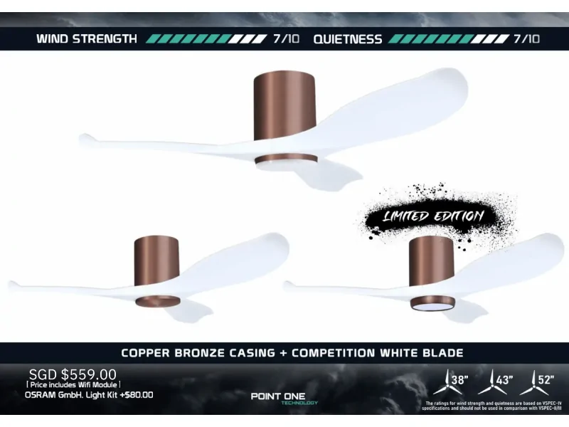 Point One smart ceiling fan with EC motor in a modern living room