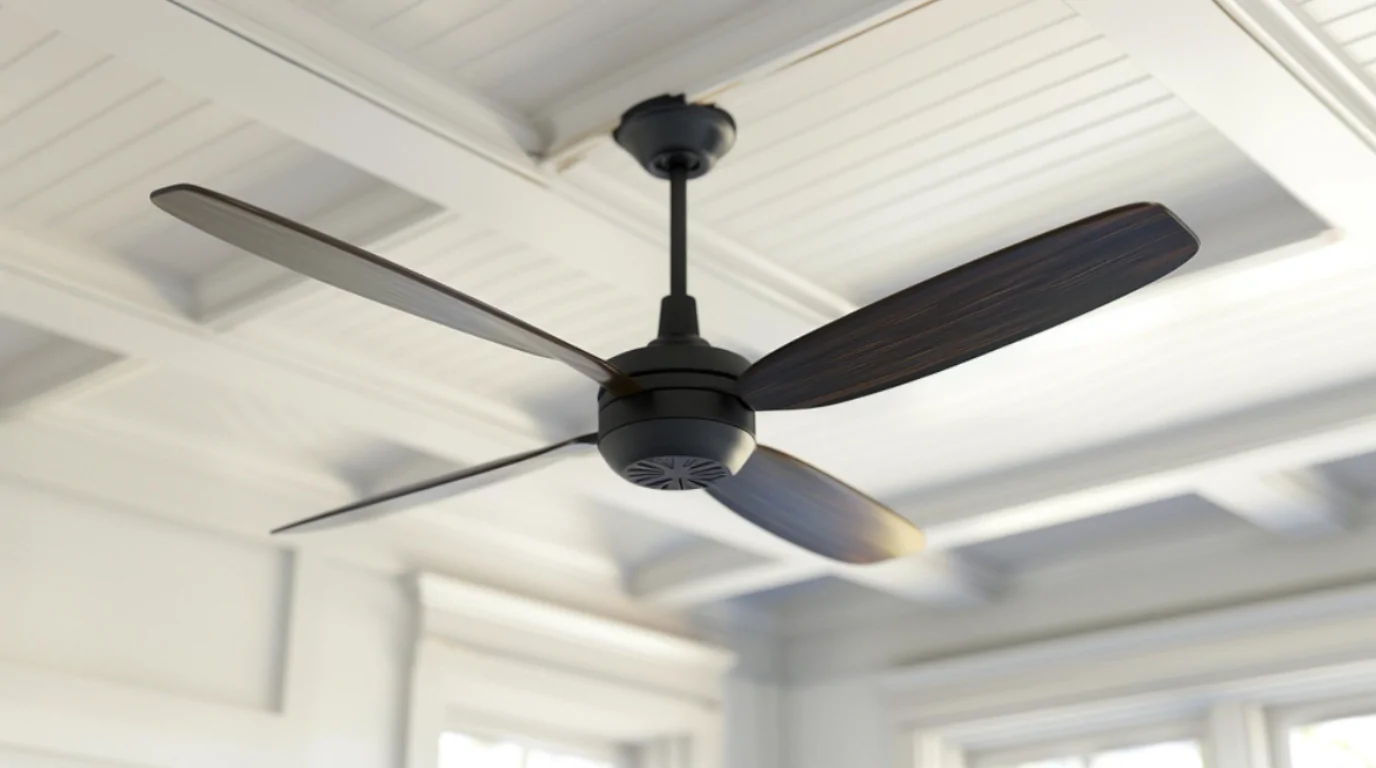 Wall-mounted smart corner fan installed in a modern Singapore kitchen corner