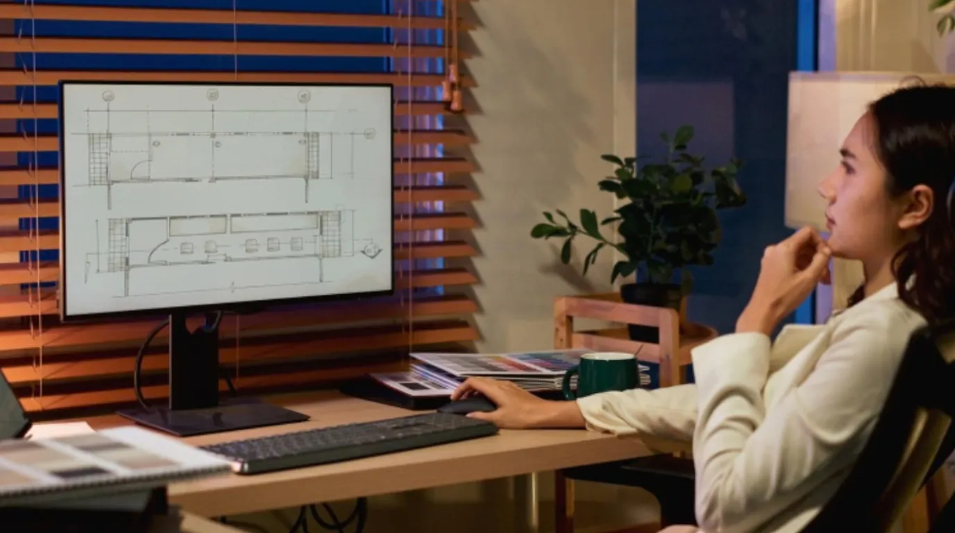 home-lighting-planning-singapore-renovation.jpg Homeowner and lighting specialist reviewing a floor plan for renovation lighting layout