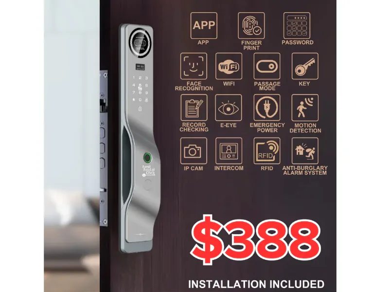 BDL-5000 digital door lock with facial recognition, fingerprint, password, and RFID access
