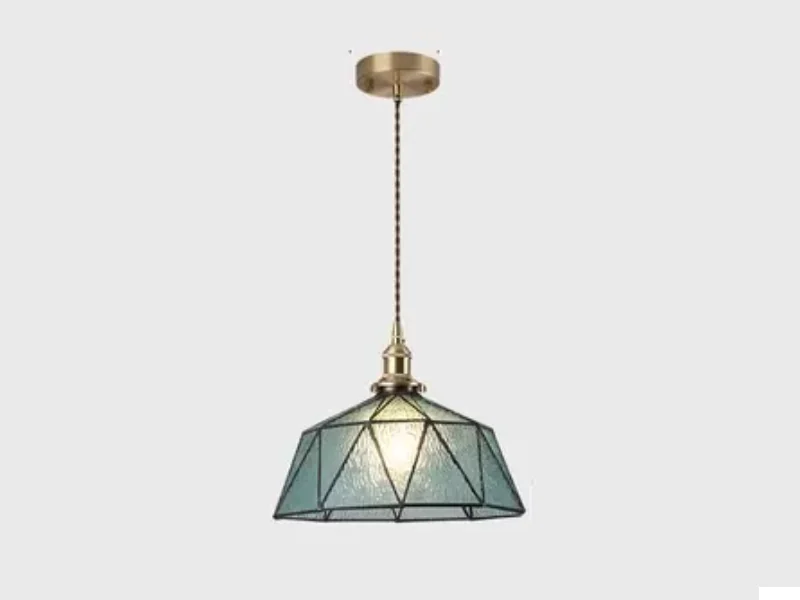 Waves blue glass pendant light with brass base plate